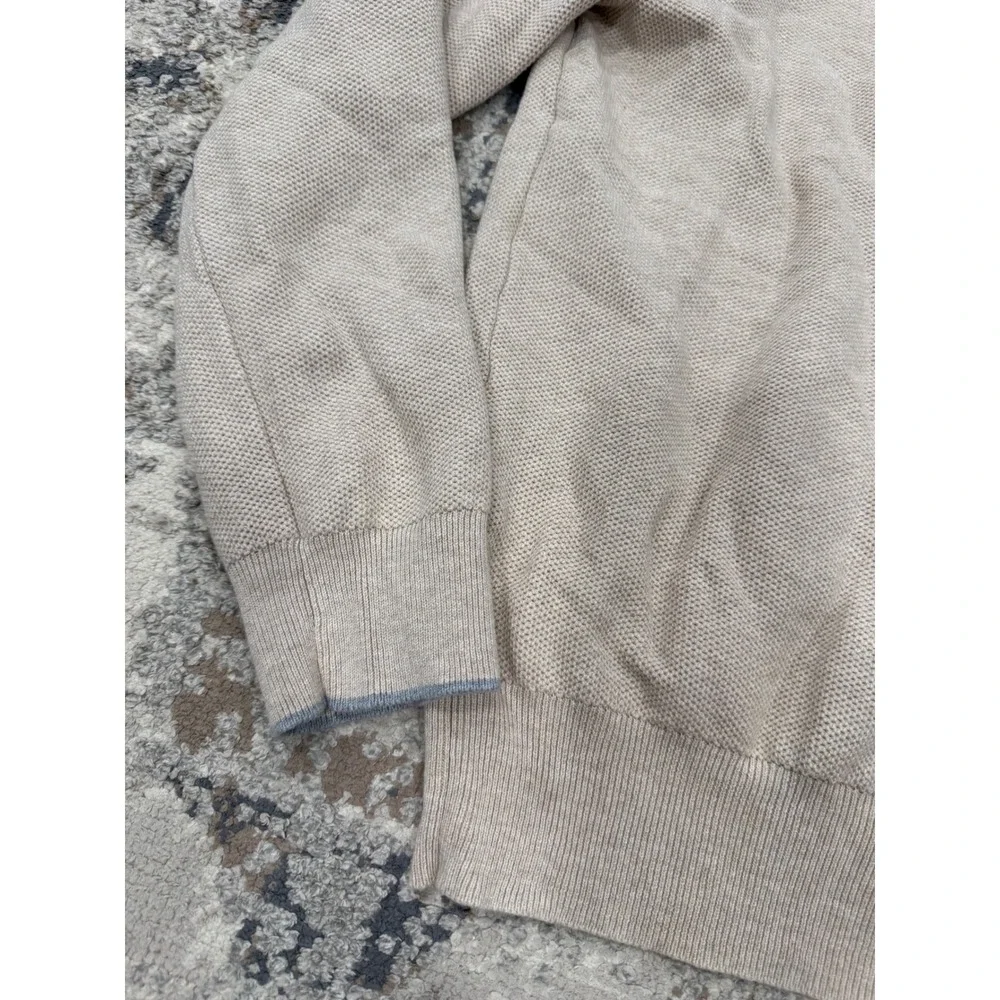 Polo Ralph Lauren Mens Beige Pima Cotton Quarter Zip Sweater Large Textured Knit